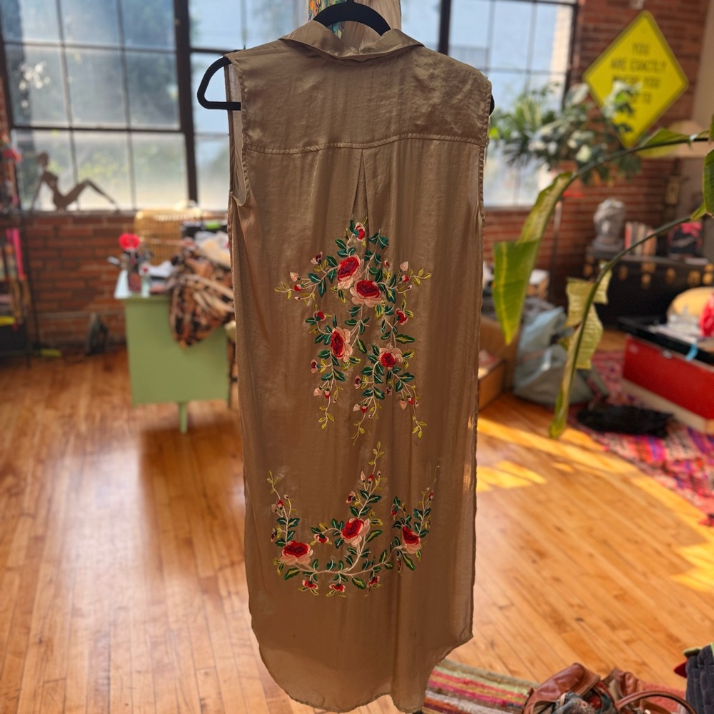 Zara Floral Embroidered Sleeveless Shirt Dress
